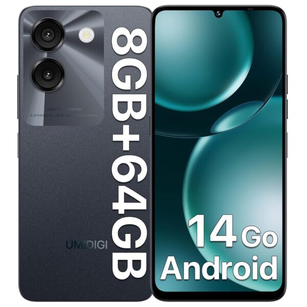 UMIDIGI G9A Mobile Phones Sim Free Unlocked, Android 14 Go Smart phone, 6.75" HD Display, 8(4+4) GB +64GB/1TB, 5000mAh, 13MP Camera Dual SIM 4G Phone, Face ID Unlocked/GPS, Black