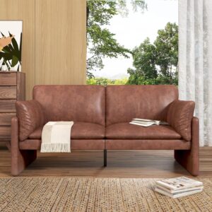 UNIONLINE 2 Seater Sofa 172cm, Modern Sofa Couch with 2 Pillows, Comfy 3 Seater Faux Leather Small Sofa for Living Room/Bedroom/Office (Brown)