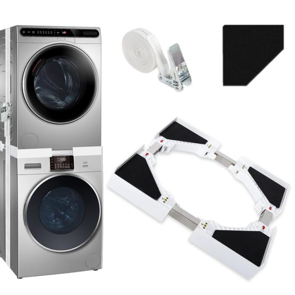 Universal Stacking Kit for Washer and Dryer, Adjustable Stacking Kits for Washing Machine and Tumble Dryer Gekufa Stacking Shelf with Ratchet Ropes
