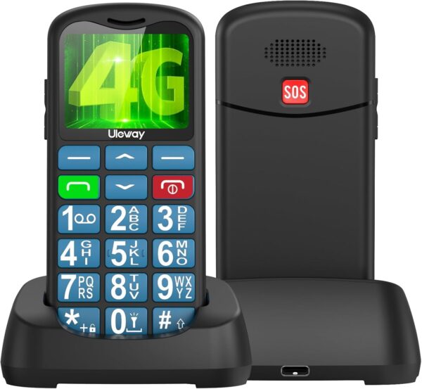 USHINING 4G Senior Mobile Phones SIM Free Unlocked, USB-C Charging Big Button Mobile Phone for Elderly, Elderly Friendly Basic Simple Mobile Phone with Charging Dock,SOS...