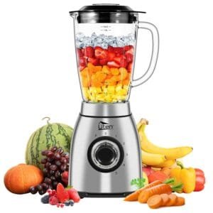 Uten Blender 2L Glass Jug, Smoothie & Food Blender, 5 Speeds, Pulse Function, Kitchen Table Blender with 6 Blades, Stainless Steel Housing, Make Milkshakes, Fruit Juices,...