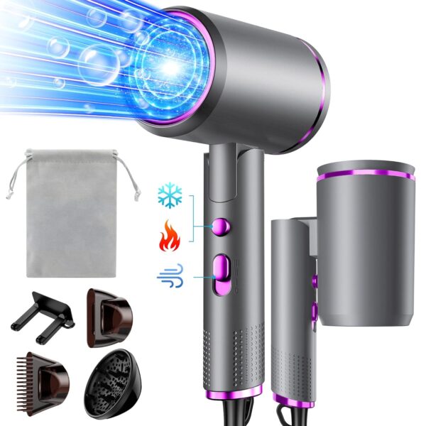 Vbrisi Hair Dryer,2400W Foldable Ionic Blow Dryer, Professional Travel Hair Dryer with Hot/Cold Button, 3 Heats, 3 Speeds, AC Motor Salon Hairdryer with Diffuser and Storage...