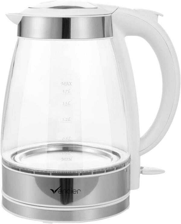 Vencier 1.7L Glass Electric Kettle – 2200W Fast Boil, Borosilicate Glass, BPA-Free, Auto Shut-Off & Boil-Dry Protection, Cordless with 360° Swivel Base, Push Button Lid,...