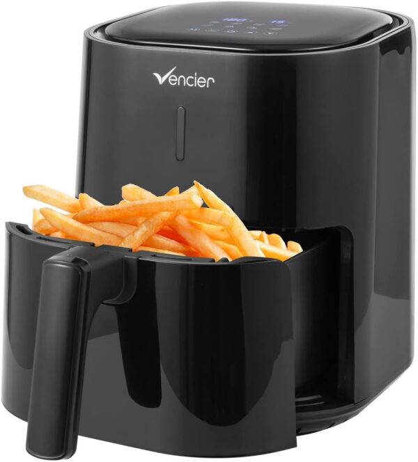 Vencier Digital Air Fryer 4.2L with Rack, 1200W, Fry Force 360° Technology, Oil-Free, 10-in-1 Presets, Touchscreen, Roast, Bake, Dehydrate, Reheat, Compact Design, Dishwasher Safe,