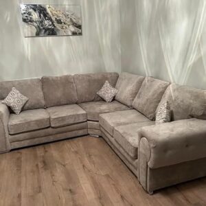 Verona Chesterfield Corner Sofa Range | 2c2 3c2 2c1 and fabrics available | Corner Sofa Living Room UK Upholstered | High Back | (5 Seater, 2c2 Corner, Mink Fabric)