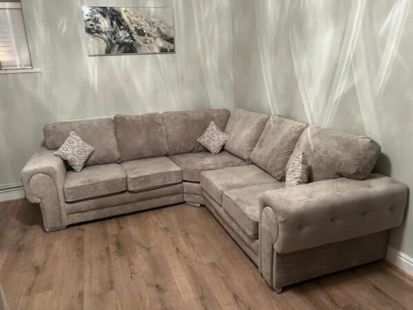 Verona Chesterfield Corner Sofa Range | 2c2 3c2 2c1 and fabrics available | Corner Sofa Living Room UK Upholstered | High Back | (5 Seater, 2c2 Corner, Mink Fabric)