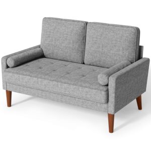 Vesgantti Linen 2 Seater Sofa with Spring Cushion, Light Grey, Comfy Couch with Armrests, Perfect for Living Room or Bedroom, Modern Love Seat