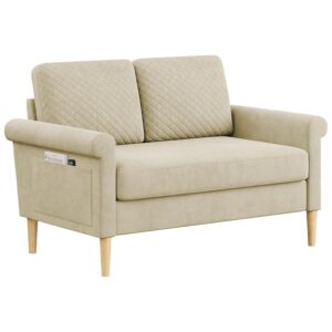 Vesgantti Small 2 Seater Sofa,123cm Fabric Loveseat Sofa with Bilateral Pocket Storage,Upholstered Couch Perfect for Living Room Bedroom Office Apartment, Tool-free Assembly,...