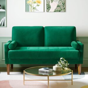 Vesgantti Small 2 Seater Sofa Green, Comfy Couch with Spring Cushion, Velvet Sofa with Wood Legs, Modern Love Seat Sofa 2 Seater for Living Room, Small Couch for Bedroom, Green...