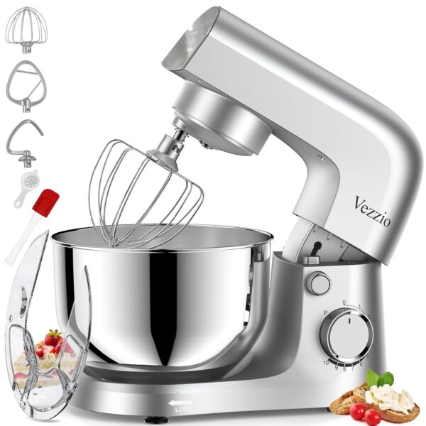 Vezzio Small Stand Mixer,4.5 liters Food Mixers for Baking,1500W 10-Speed Kitchen Cake Mixers,Electric Kitchen Mixers with Small form-factor, Easy to use and Lightweight(4.5L,...
