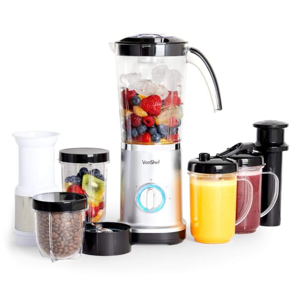 VonShef Blender, Juicer & Grinder - 4 in 1 Multi-Functional, 17 Piece Set with 2 Speed Settings and Pulse Function Ideal for Crushing Ice, Making Smoothies, Protein Shakes and...