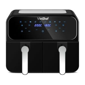 VonShef Dual Air Fryer 9L - Family Size Double Airfryer, XL Capacity, 10-in-1, 2 Drawers & Silicone Liners, LED Display, Sync Cook & Smart Finish, 60-Min Timer, Dishwasher-Safe,...