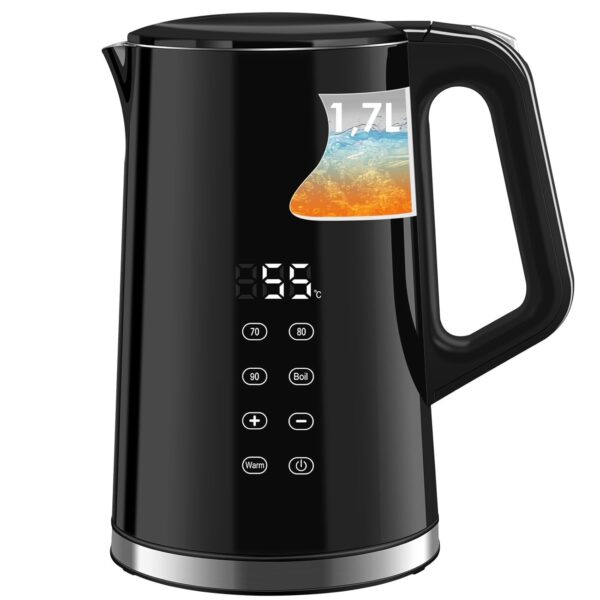 WANNYTON Electric Kettle 1.7L, 40~100℃ Temperature Control Smart Kettle, LCD Display & Keep Warm Function, 2200W Stainless Steel Kettle, BPA Free, Black