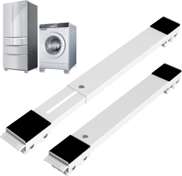 Washing Machine Base with Brake, Extendable Appliance Rollers Refrigerator Heavy Duty Load 300kgs for Washer, Dryer, Refrigerator (White)