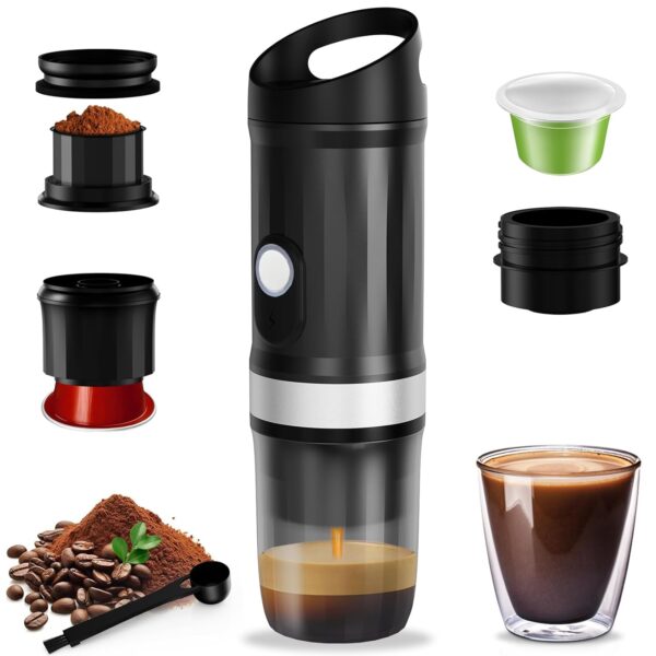 Windancy Portable Espresso Coffee Machine, Camping Coffee Maker with USB-C, 3 in 1 Car Coffee Maker Self-Heating, Travel Espresso Maker for Camping, Office, Home, RV