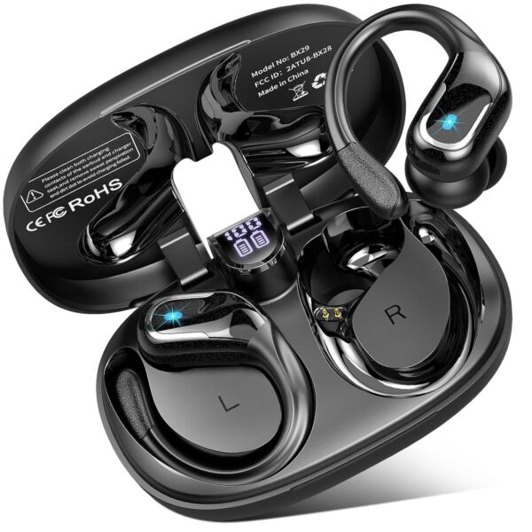 Wireless Earbuds, 2025 Bluetooth 5.4 Headphones Sport, 75H Stereo Wireless Earphones with 4 ENC Noise Canceling Mic, IP7 Waterproof Ear Buds with Earhooks, LED Display Bluetooth...