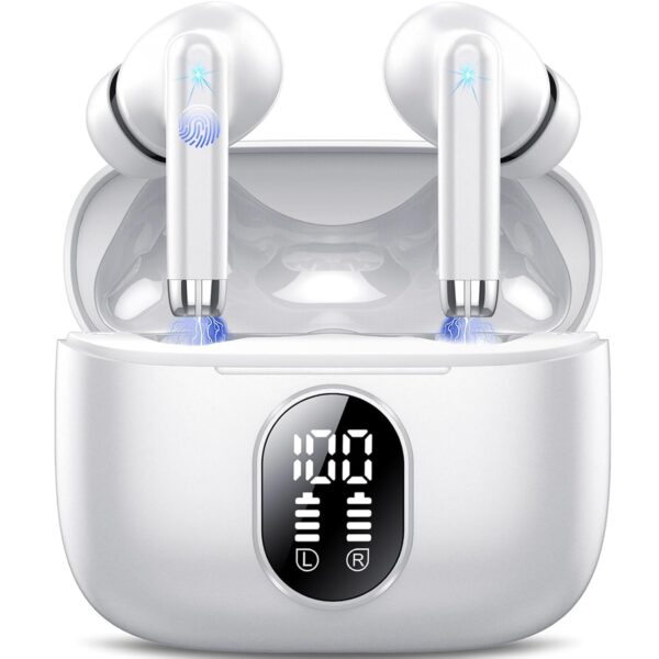 Wireless Earbuds, 2025 New Bluetooth 5.4 Headphones HiFi Stereo with 4 ENC Mic, 40H Mini Ear Buds In-Ear Noise Cancelling Earbuds with LED Screen, Ultra Light USB-C Bluetooth...