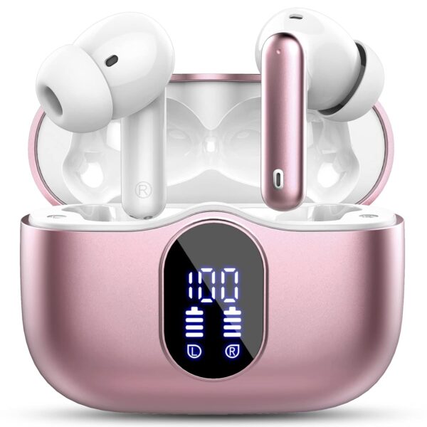 Wireless Earbuds,Bluetooth 5.3 Headphones In Ear with 4 ENC Noise Cancelling Mic,LED Display 2025 Bluetooth Earbuds Mini Deep Bass Stereo Sound,36H Playtime,Wireless Earphones...