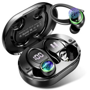 Wireless Earbuds, Bluetooth 5.4 Headphones with 4 ENC Noise Canceling Mic, 50H Playtime Stereo Wireless Earphones with LED Display, Over Ear Buds with Earhooks, IP7 Waterproof...