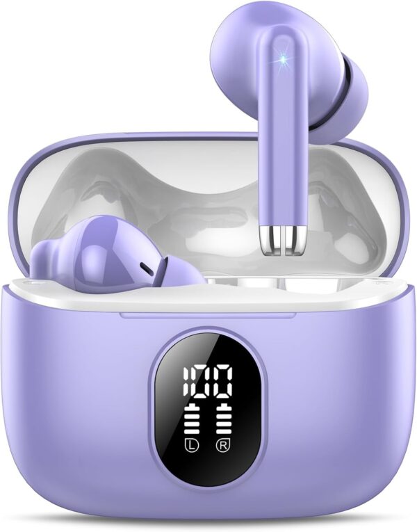 Wireless Headphones, 2025 New Bluetooth 5.4 Earphones HiFi Stereo with 4 ENC Mic, 40H Mini Ear Buds In-Ear Noise Cancelling Earbuds with LED Screen, Ultra Light USB-C Bluetooth...