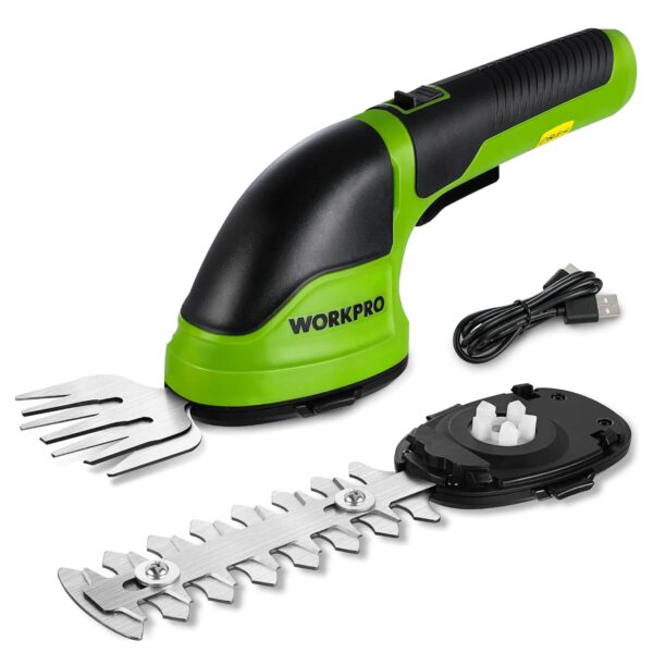 WORKPRO 2 IN 1 Cordless Hedge Trimmer and Grass Shear, 3.6V Electric Grass Trimmer with 2000mAh Lithium-ion Battery, Lightweight Hand Held Hedge Trimmer with 2 Interchangeable...