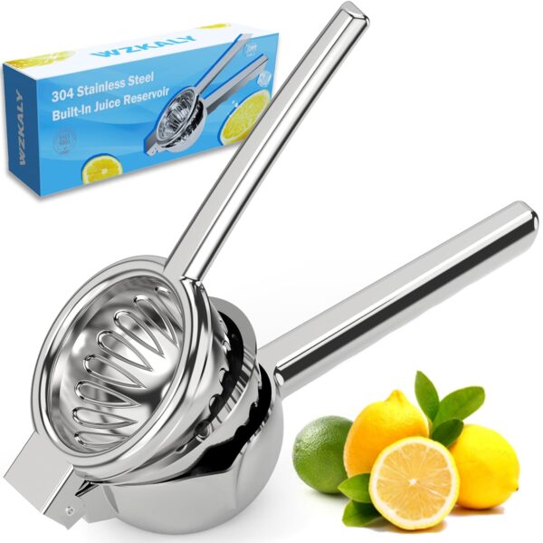 WZRUA Lemon Squeezer, Lemon & Citrus Juicer Squeezer Stainless Steel, Orange Lime Squeezer Manual Press for Max Extraction, Hand Hold Heavy Duty Large Bowl for Kitchen (Sliver)