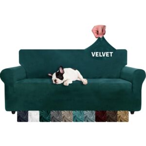 XINEAGE 1 Piece Velvet Couch Covers for 3 Cushion Couch Living Room High Stretch Sofa Cover Pets Dogs Friendly Anti Slip Thickened Slipcovers Furniture Protector (3 Seater,...