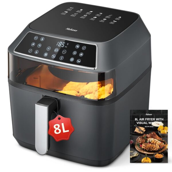 Yabano Multifunctional Digital Air Fryer, 8L Air Fryer with Window, 12 Pre-Set Functions, 360 Degree Cyclonic Air Technology, Digital Touch Panel, 1700W, Auto Shutoff, Recipe...