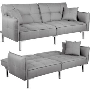 Yaheetech 198CM Sofa Bed, 3 Seat Click Clack Sofa with Arms and 2 Soft Cushions, Modern Fabric Couch Settee for Living Room, Bedroom, Grey