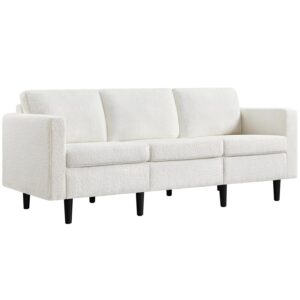 Yaheetech 3 Seater Sofa, Modern Fabric Couch, Upholstered Settee, Sectional Sofa for Living Room, Guest Room, Bedroom, Office, Ivory