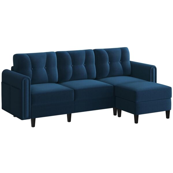 Yaheetech Fabric Sectional Sofa with Ottoman, L-shaped Sofa Couch with Side Pockets or Small Spaces, Reversible 3-Seater Chaise Lounge for Living Room, Home Office, Velvet...