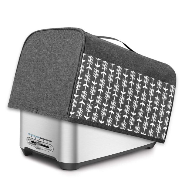 Yarwo 4 Slice Toaster Cover with Pockets and Top Handle, Nylon Fits Most Standard 4 Slice Long Slot Toasters, 39.8 x 20.6 x 20.4cm, Grey with Arrow Pattern