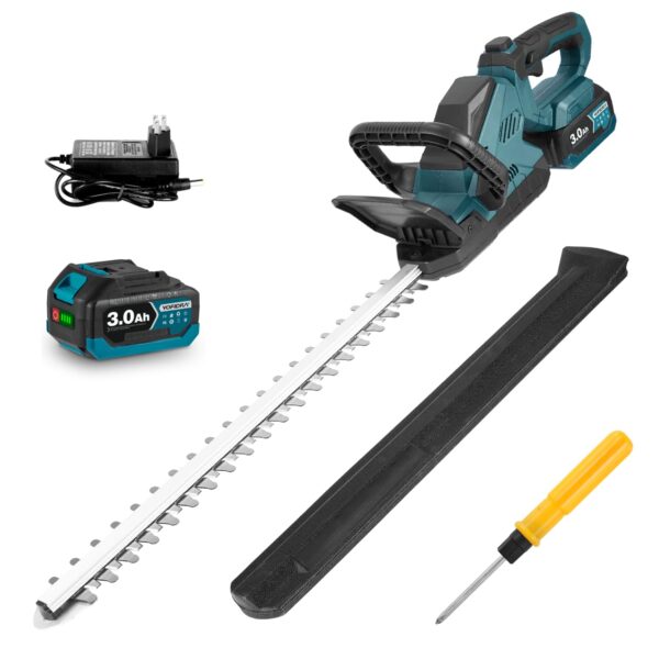 Yofidra Cordless Hedge Trimmer Electric Long Reach, 1300RPM Electric Hedge Trimmer 18V 3000mAh Battery Hedge Cutter with 410mm Blade with LCD and Dual Handle for Garden Shear