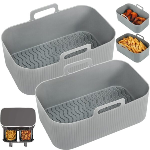 YQL Air Fryer Silicone Liner for Ninja/Tower Dual/Instant Vortex, Silicone Air Fryer Liners Reusable Air Fryer Accessories for Ninja Foodi AF300UK, Salter Dual Air Fryer (2PCS),...