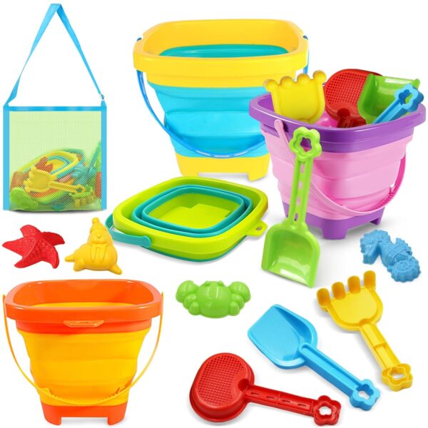 YZNlife Beach Toys for Kid Toddler, Sand Toys for Kid Toddler with 4 Collapsible Bucket,8PCS Shovel,4pcs Sand Pit Toy for Beach Summer Outdoor Activities,Travel Outdoor for Kids...