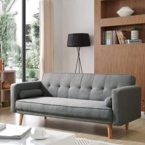 ZANOFIRA 3 Seater Sofa Bed with Detachable Armrests Click Clack Sofa Bed with Fireproof Sponge, Breathable Linen Guest Bed for Living Room, Bedroom, Apartment, Home Office, Grey