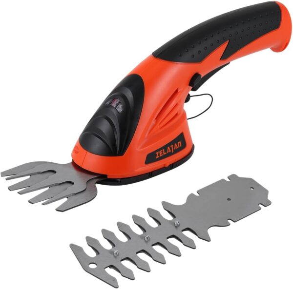 ZELATAN Cordless Grass Shear, 7.2V Electric Grass Trimmer & Hedge Trimmer with Rechargeable Battery, 2 in 1 Handheld Shrub Trimmer/Grass Cutter for Garden Yard Lawn