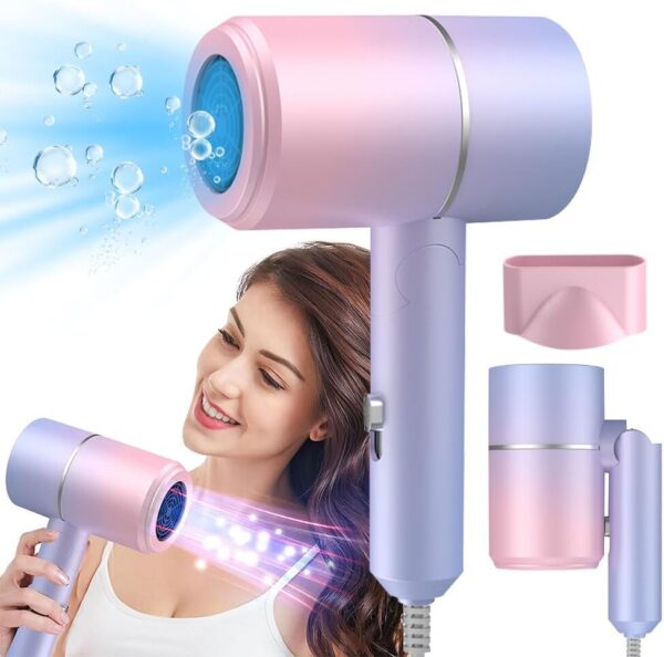 ZOYDP Hair Dryer Travel, Foldable Hair Dryer, Ionic Hairdryer Lightweight with 2 Heat and Cool Button, Silent Hairdryers for Women with 1 Concentrator, Small Hair Blow Dryer for...
