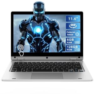 11.6'' Laptop PC Celeron N4020 6GB RAM 128GB SSD, 360° Foldable Design Touchscreen Laptop Computer, 2.4G/5G Dual Band WiFi, Bluetooth 4.2, HDMI, W 11 Pro, Support 256GB SD Card...