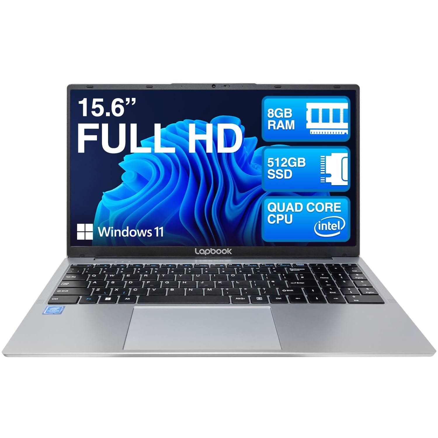 15.6" Full HD Laptop - 8GB RAM 512GB SSD, Windows 11 Home OS, J4125 Quad-Core CPU, AC WIFI, RJ45, Integrated Webcam - S15 N2 15 Inch Lightweight Laptop
