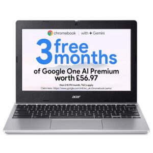 Acer Chromebook 311 CB311-12H Laptop - Intel N100, 4GB, 64GB eMMC, Integrated Graphics, 11.6 Inch HD, Google Chrome OS, Silver