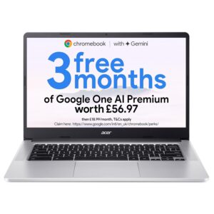 Acer Chromebook 314 CB314-3H Laptop - Intel Celeron N4500, 4GB, 64GB eMMC, Integrated Graphics, 14 Inch Full HD, Google Chrome OS, Silver