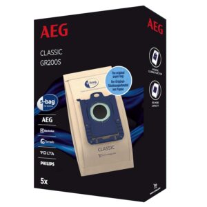 AEG GR200S s-Bag Classic Vacuum Cleaner Bags (5 Vacuum Bags for Long-Lasting High Suction Performance, Optimal Filtration, Hygiene Closure, Paper Bags, Brown)