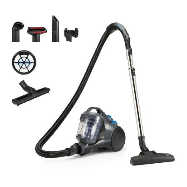 Amazon Basics Cylinder Vacuum Cleaner Bagless 1.3L Compact Lightweight with Triple-Action Nozzle, HEPA Filter, 850W, for Carpet and Hard Floor, Grey