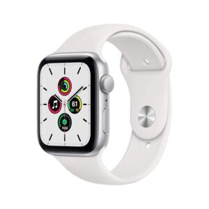 Apple Watch SE 2020 (GPS, 44MM) - Silver Aluminium Case with White Sport Band (Renewed)