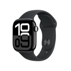Apple Watch Series 10 GPS 42 mm Smartwatch with Jet Black Aluminium Case with Black Sport Band - S/M. Fitness Tracker, ECG App, Always-On Retina Display, Water Resistant