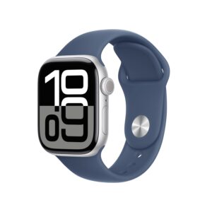 Apple Watch Series 10 GPS 42 mm Smartwatch with Silver Aluminium Case with Denim Sport Band - M/L. Fitness Tracker, ECG App, Always-On Retina Display, Water Resistant