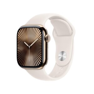 Apple Watch Series 10 GPS + Cellular 42 mm Smartwatch with Gold Titanium Case with Starlight Sport Band - S/M. Fitness Tracker, ECG App, Always-On Retina Display, Water Resistant