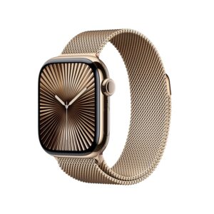 Apple Watch Series 10 GPS + Cellular 42 mm Smartwatch with Gold Titanium Case with Gold Milanese Loop - One Size (Fits Most). Fitness Tracker, ECG App, Always-On Retina Display,...