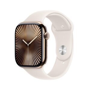 Apple Watch Series 10 GPS + Cellular 46 mm Smartwatch with Gold Titanium Case with Starlight Sport Band - M/L. Fitness Tracker, ECG App, Always-On Retina Display, Water Resistant